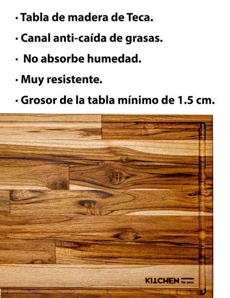 Kitchen For Pros Tabla de Corte de Madera Teca XL - Excelente Tabla para Picar